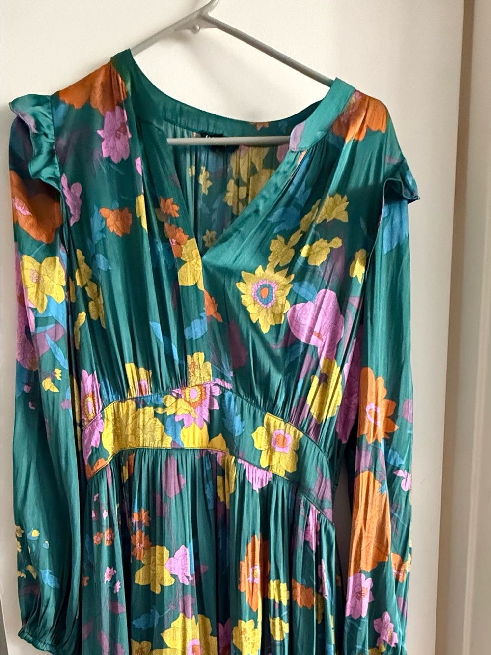 Floral Emerald Green V-Neck Women's Dress